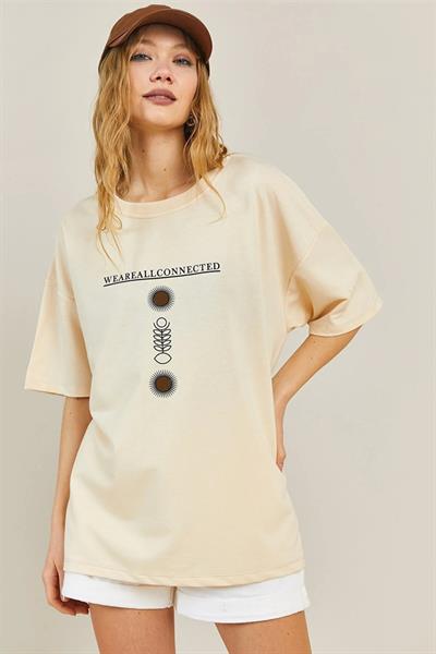 Yazı Baskılı Bisiklet Yaka T-shirt