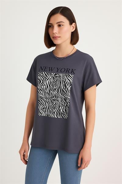 Zebra Desen Baskılı Oversize Tshirt