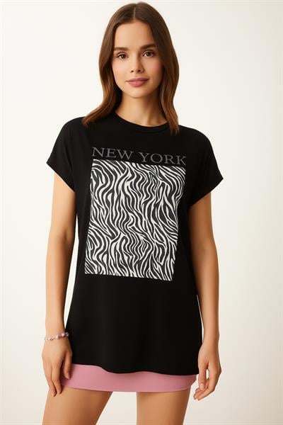 Zebra Desen Baskılı Oversize Tshirt
