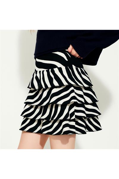 Zebra Desenli Katlı Etek