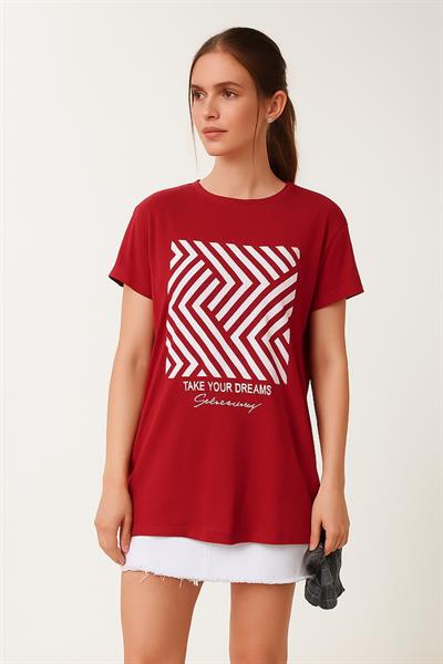 Zikzak Desen Baskılı Oversize Tshirt