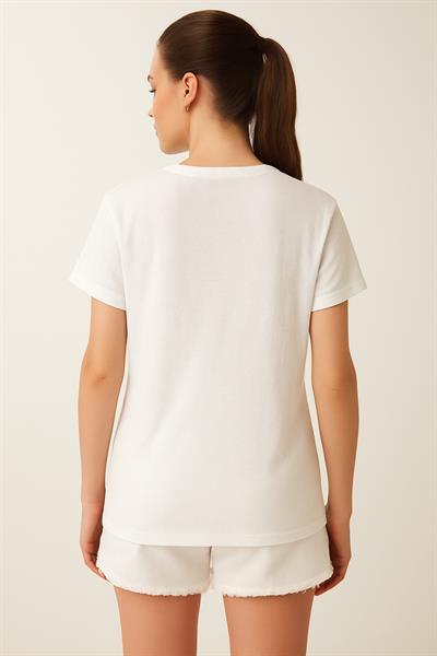 Zikzak Desen Baskılı Oversize Tshirt