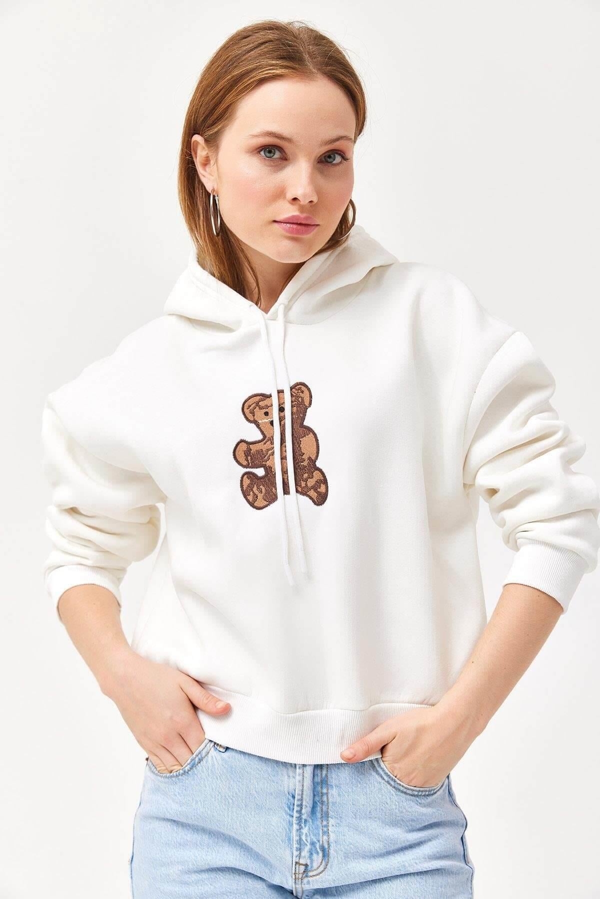 Ayıcık Baskılı 3 İp SweatKADIN SWEATSHİRT