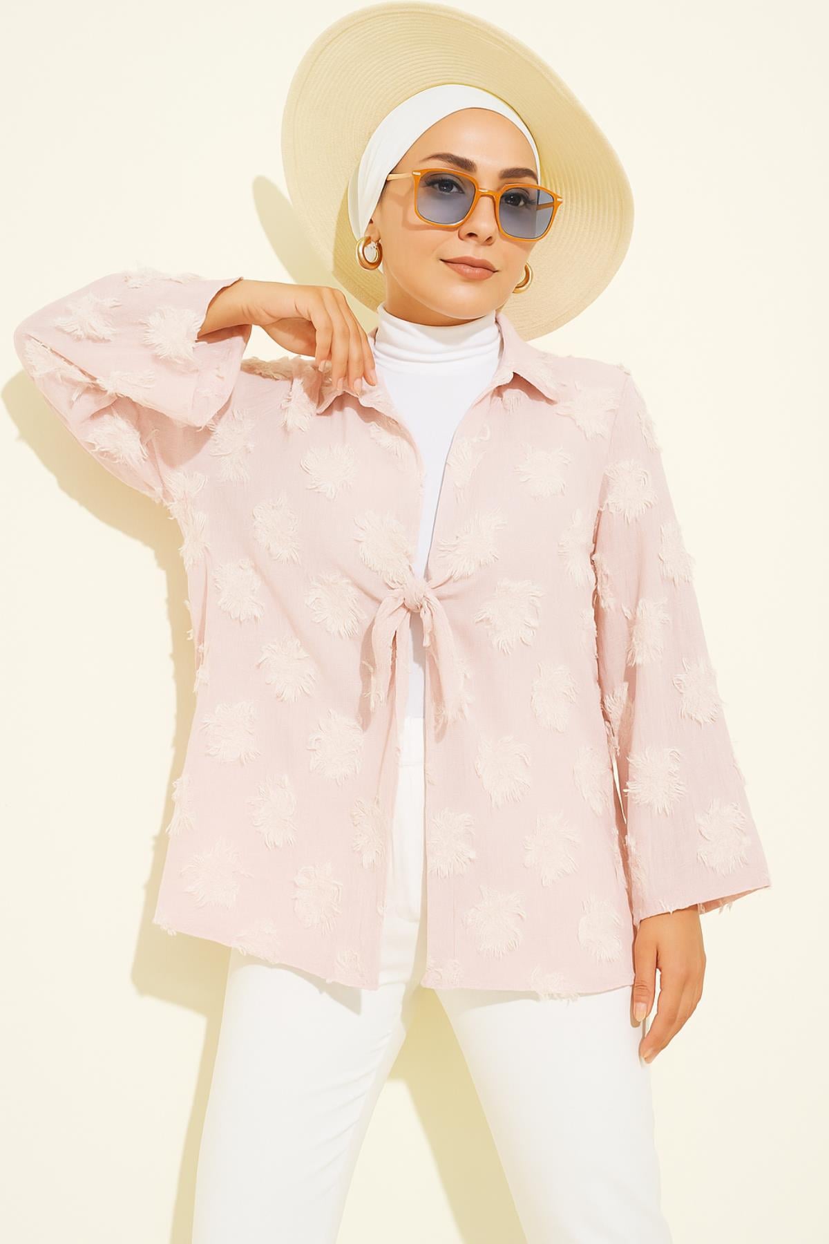 Bağlamalı Nakış İşlemeli KimonoKADIN KİMONO & KAFTAN