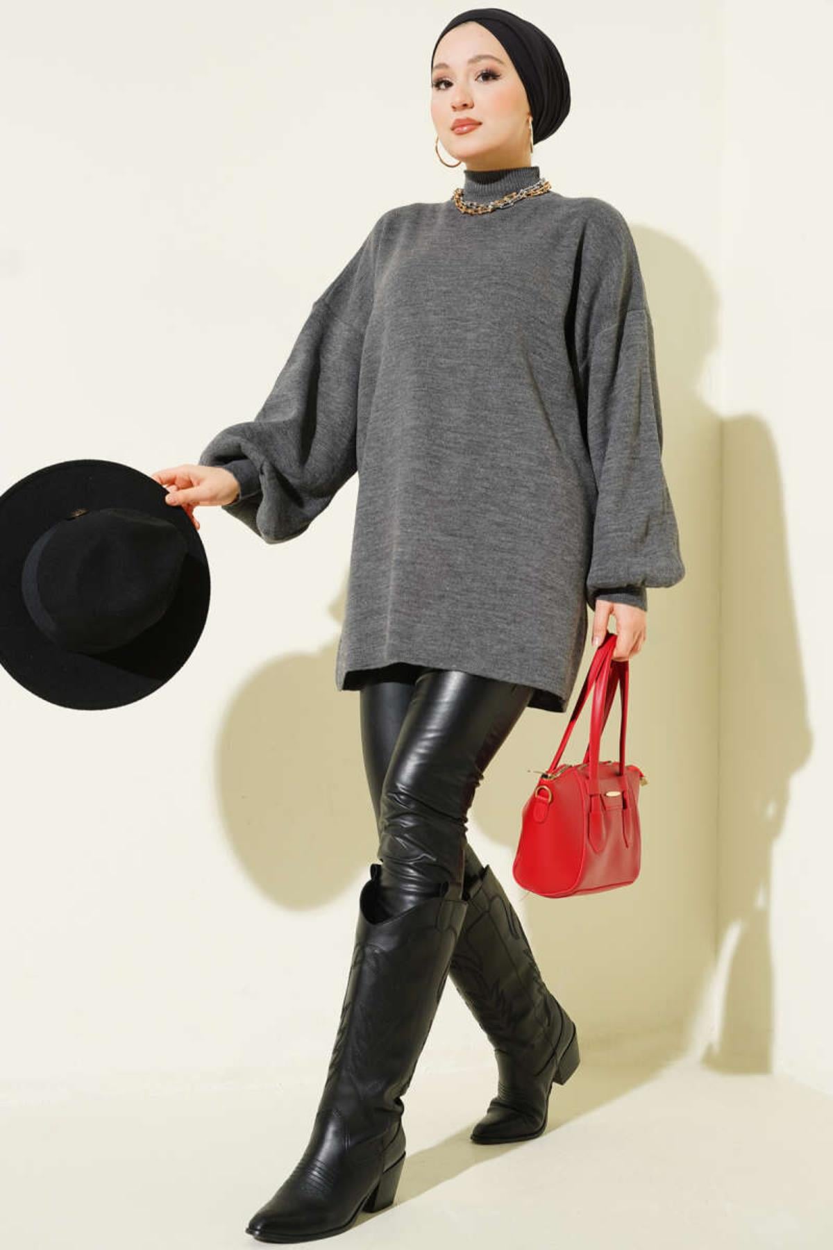 Balıkçı Yaka Balon Kol Triko TunikKADIN TUNİK