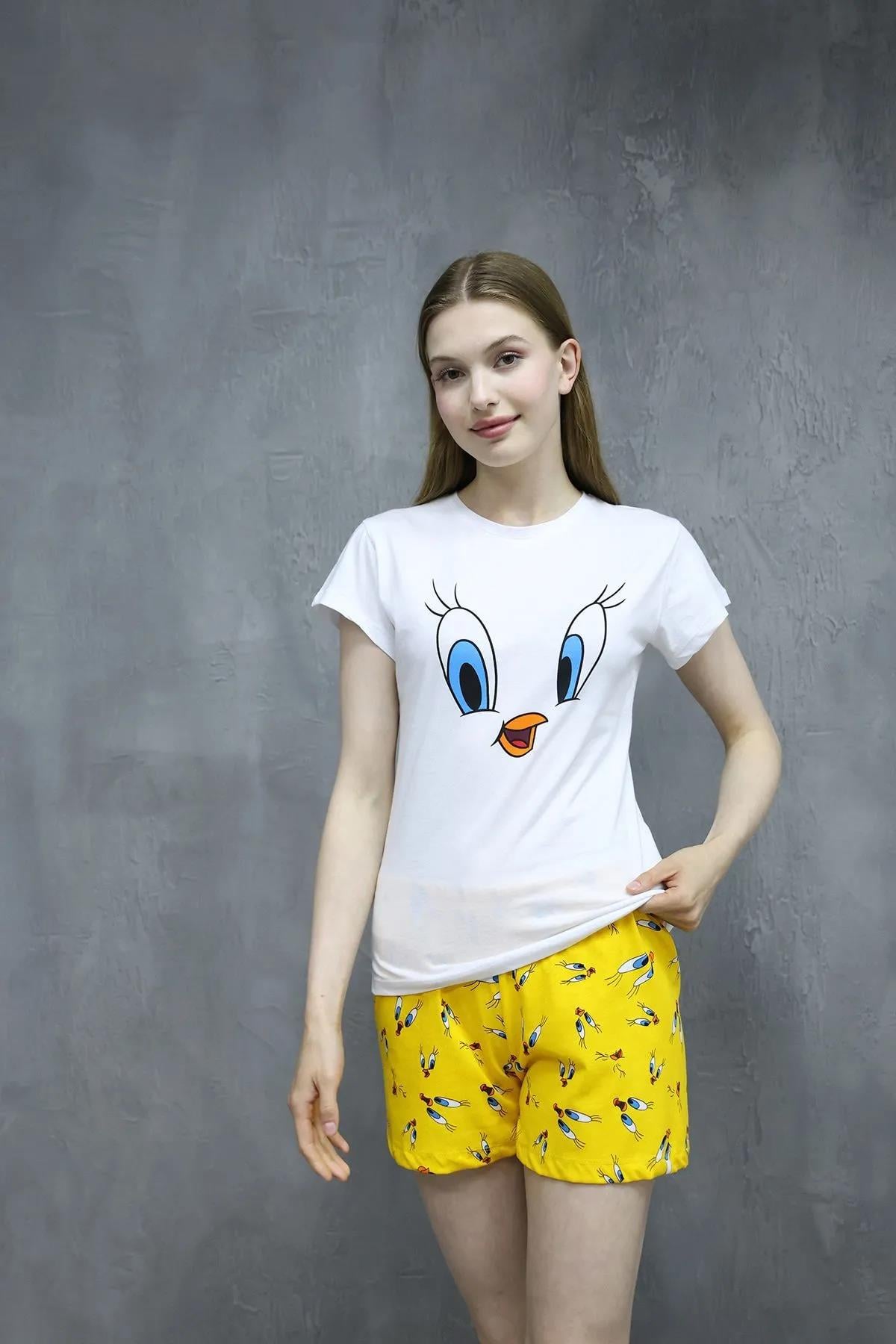 Baskılı T-shirt Şort Alt-üst Pijama TakımKADIN PİJAMA TAKIMI
