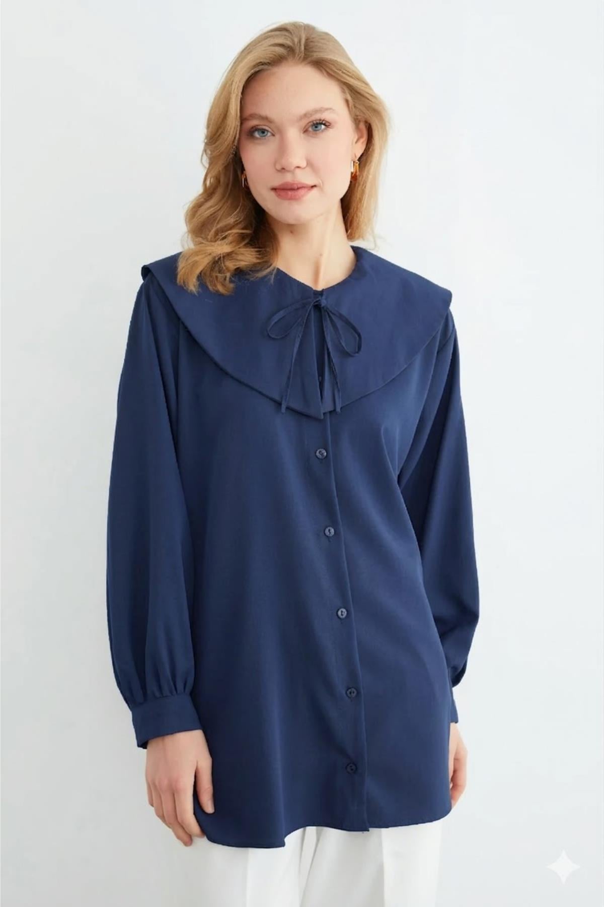 Bebe Yaka Bağlamalı Balon Kol TunikKADIN TUNİK