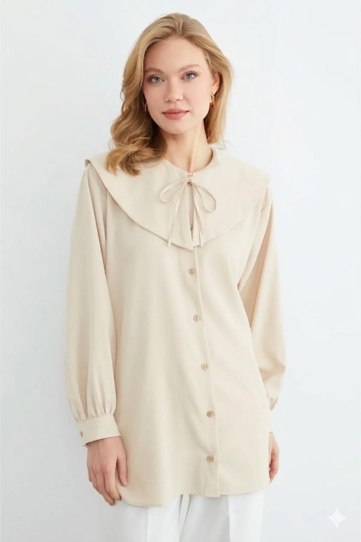 Bebe Yaka Bağlamalı Balon Kol TunikKADIN TUNİK