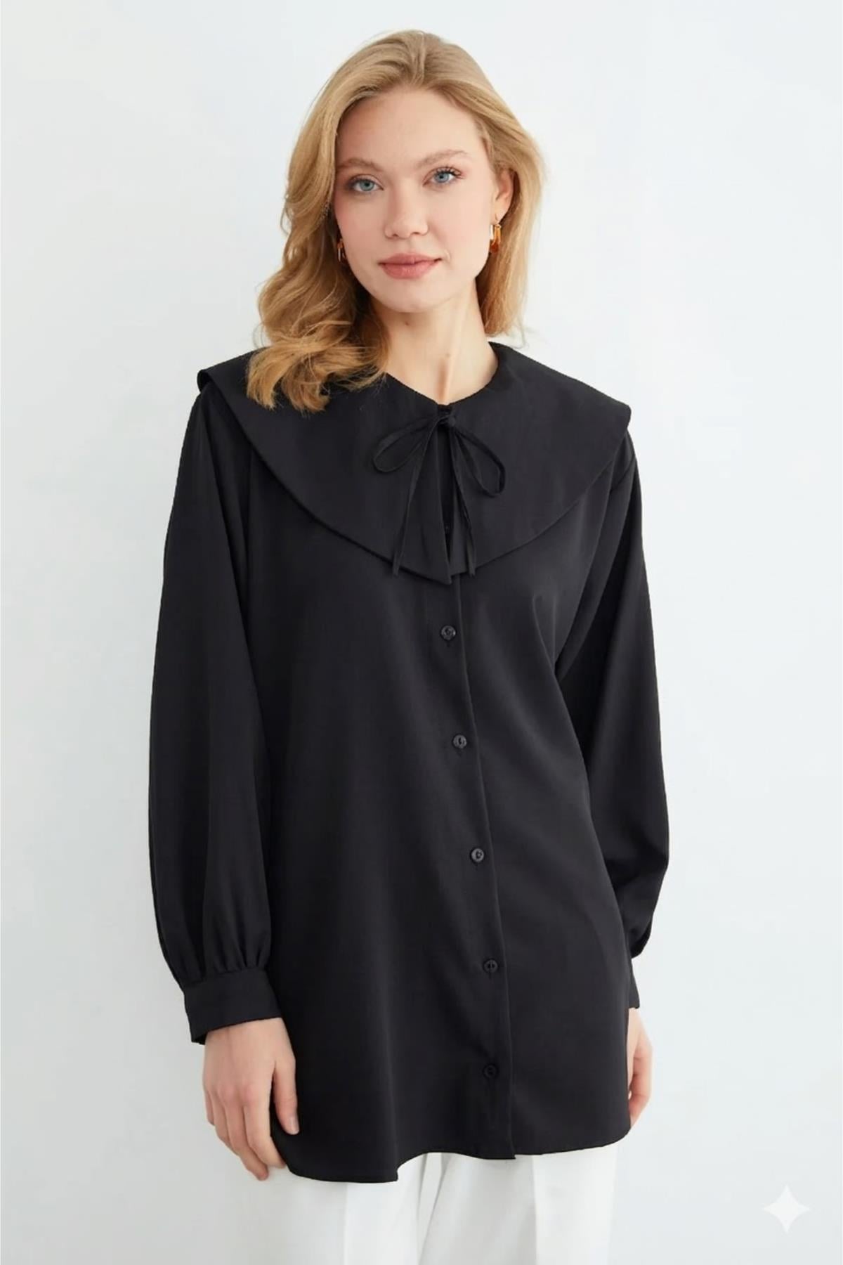 Bebe Yaka Bağlamalı Balon Kol TunikKADIN TUNİK