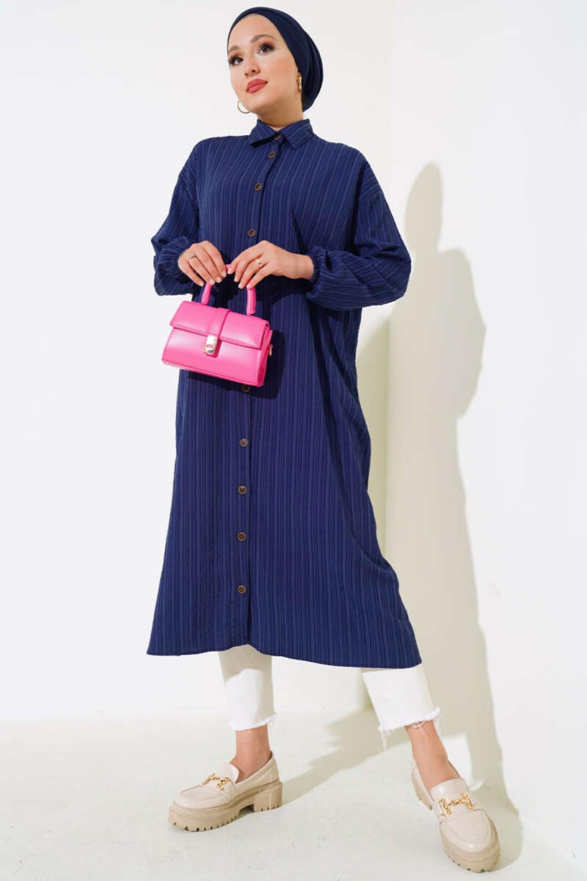 Boydan Düğmeli Uzun GömlekKADIN GÖMLEK