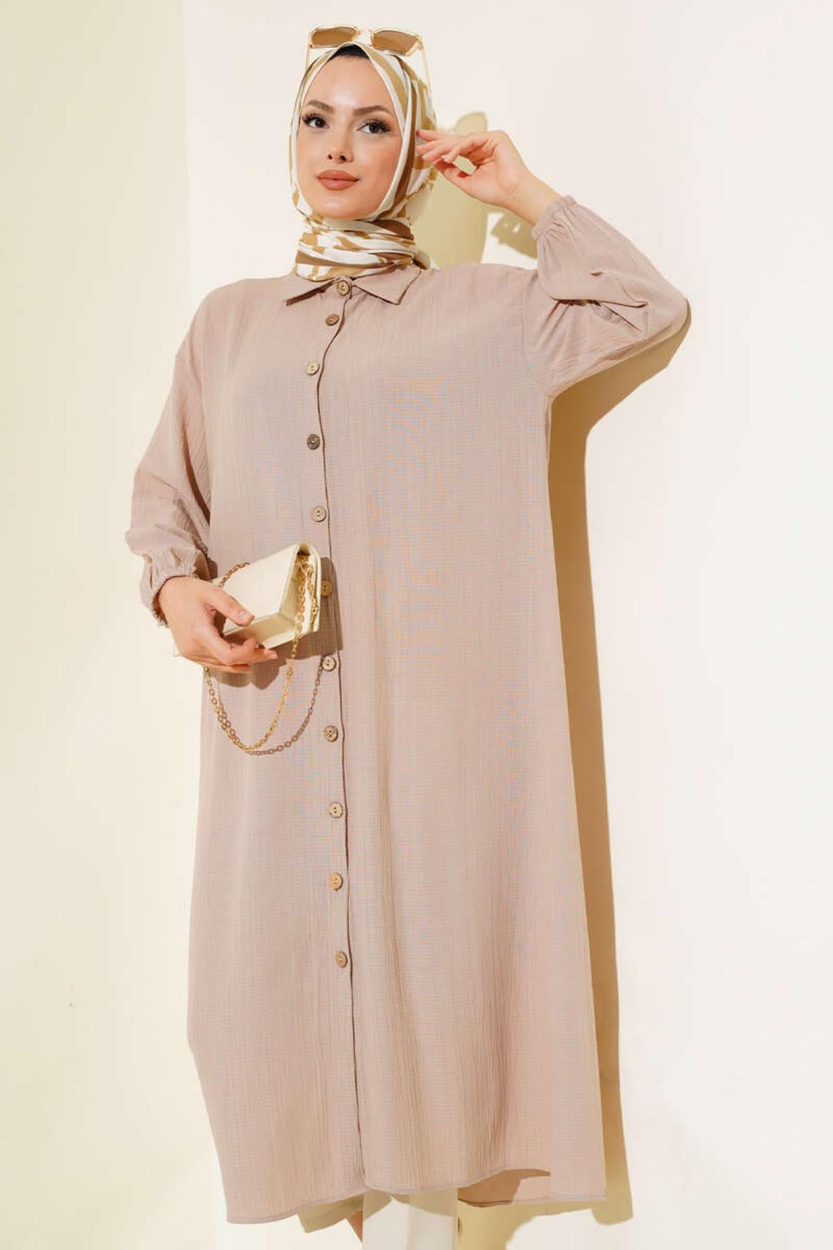 Boydan Düğmeli Uzun GömlekKADIN GÖMLEK