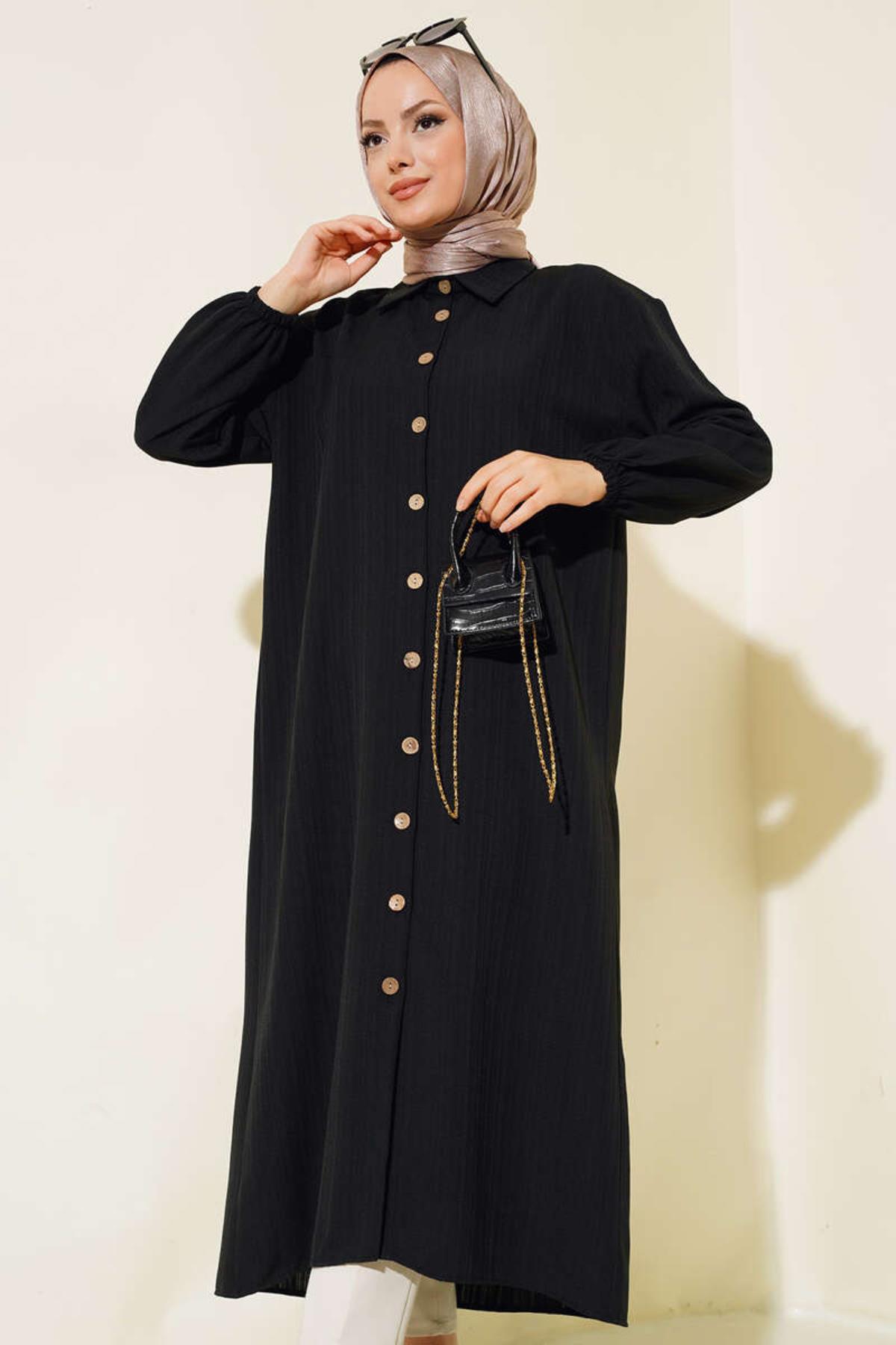 Boydan Düğmeli Uzun GömlekKADIN GÖMLEK