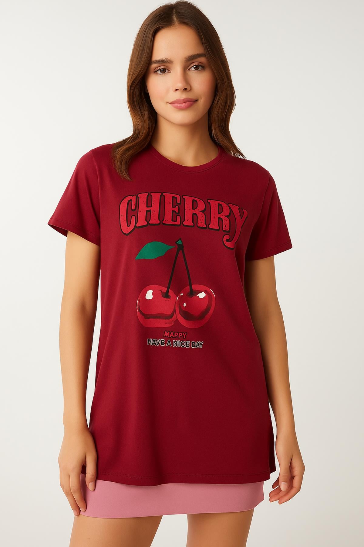 Cherry Baskılı Oversize TshirtKADIN T-SHİRT