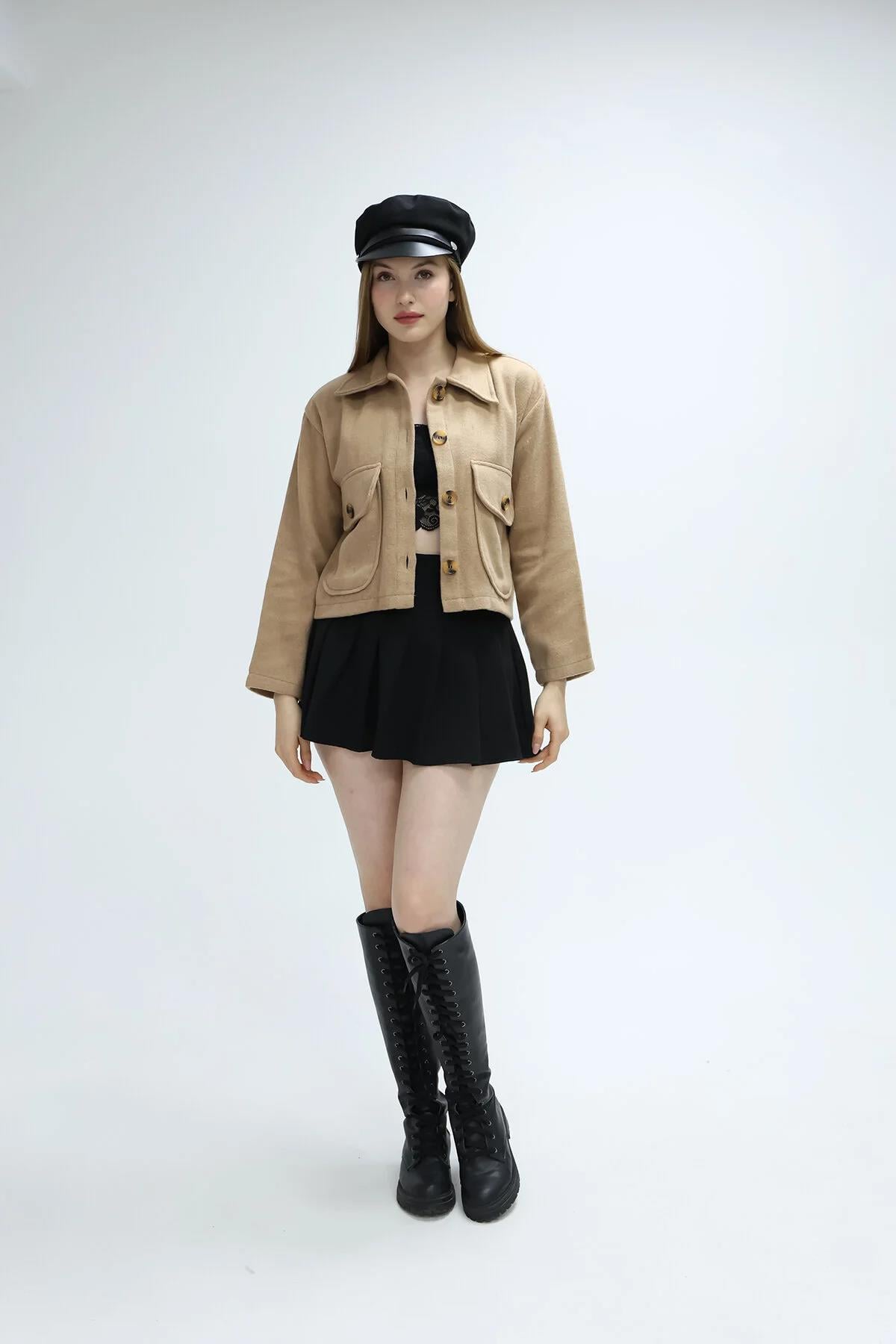 Çift Cep Mini Kaşe GömlekKADIN GÖMLEK