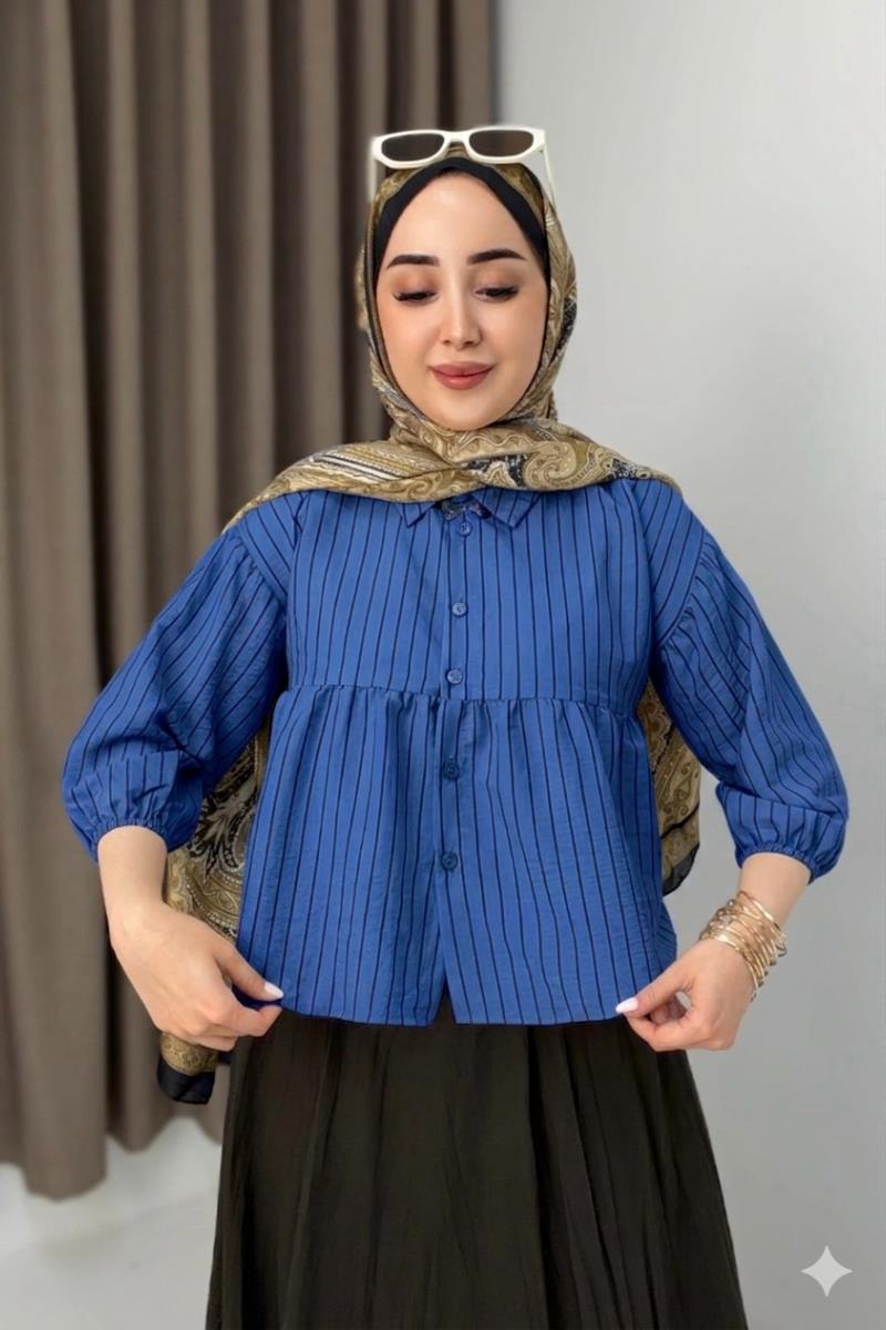 Çizgili Peplum Kesim GömlekKADIN GÖMLEK