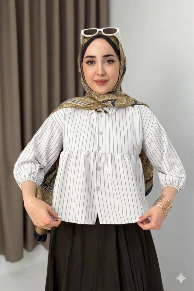 Çizgili Peplum Kesim GömlekKADIN GÖMLEK