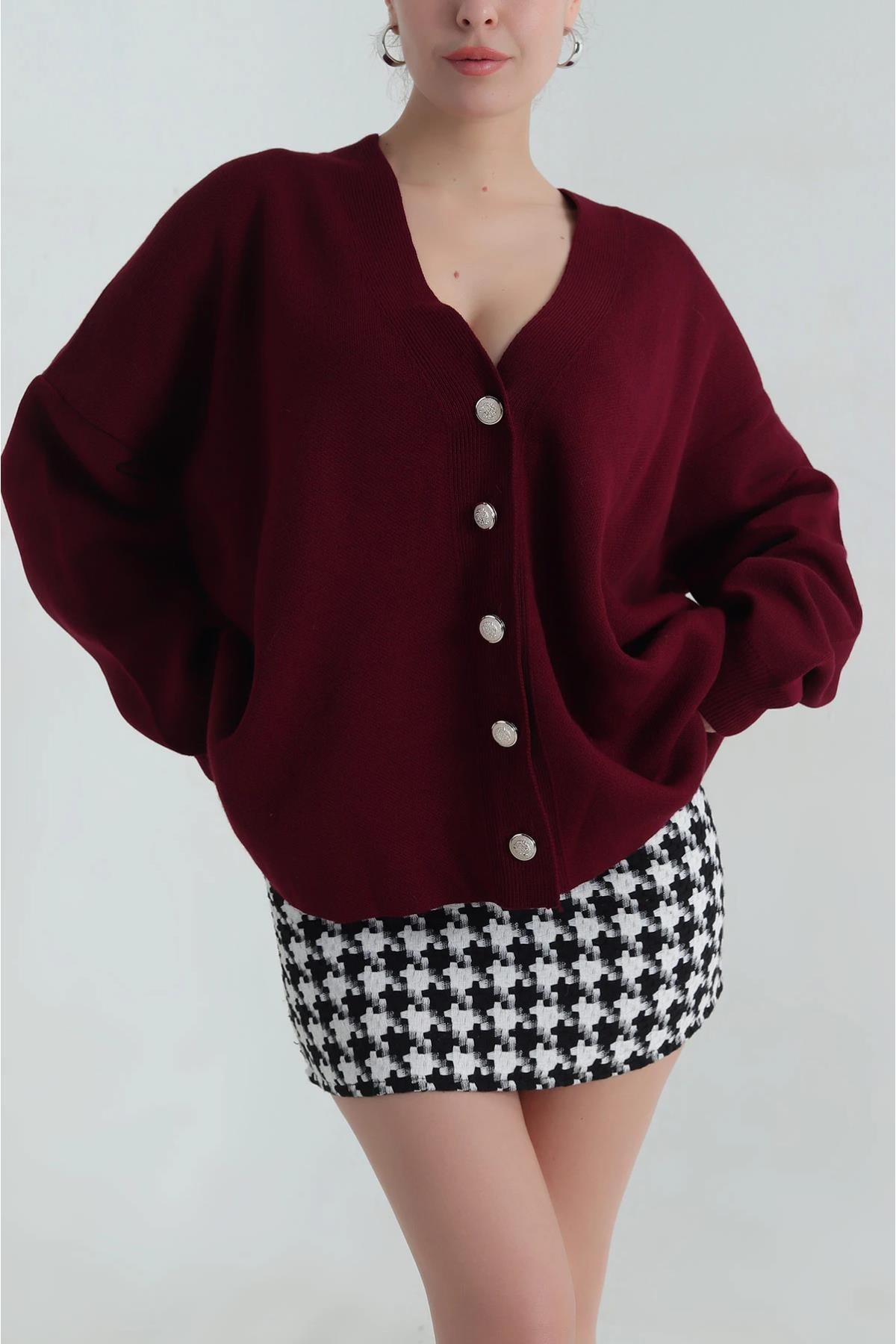 Düğmeli Oversize Triko HırkaKADIN HIRKA