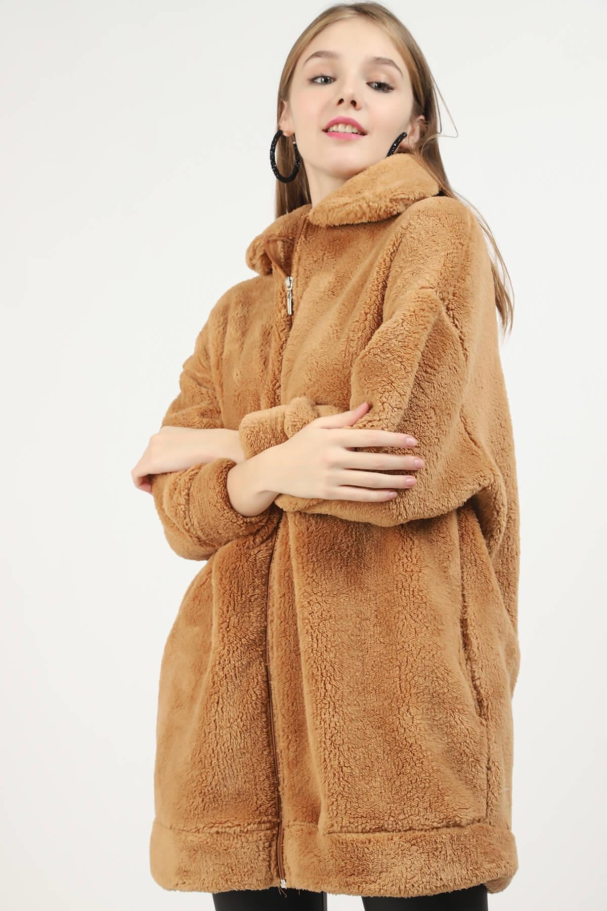Fermuarlı Peluş HırkaKADIN HIRKA