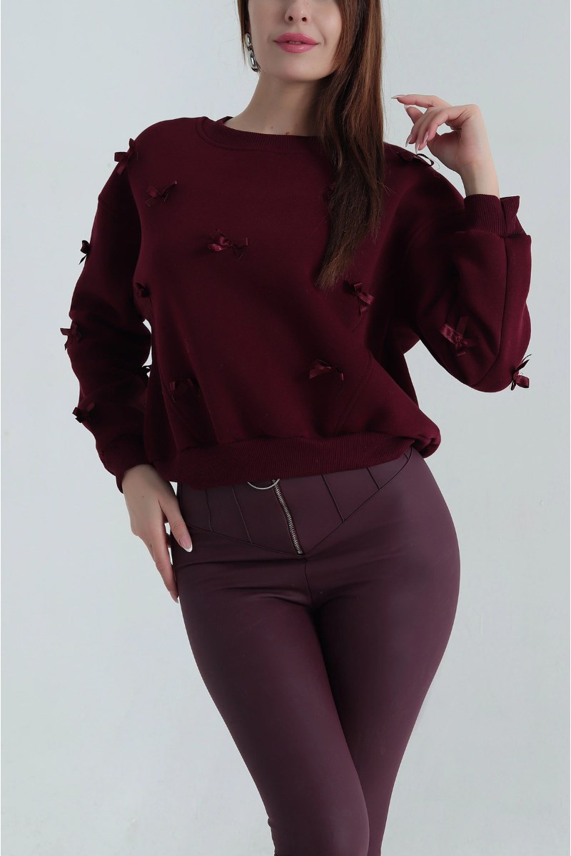 Fiyonklu Şardonlu Bisiklet Yaka SweatKADIN SWEATSHİRT
