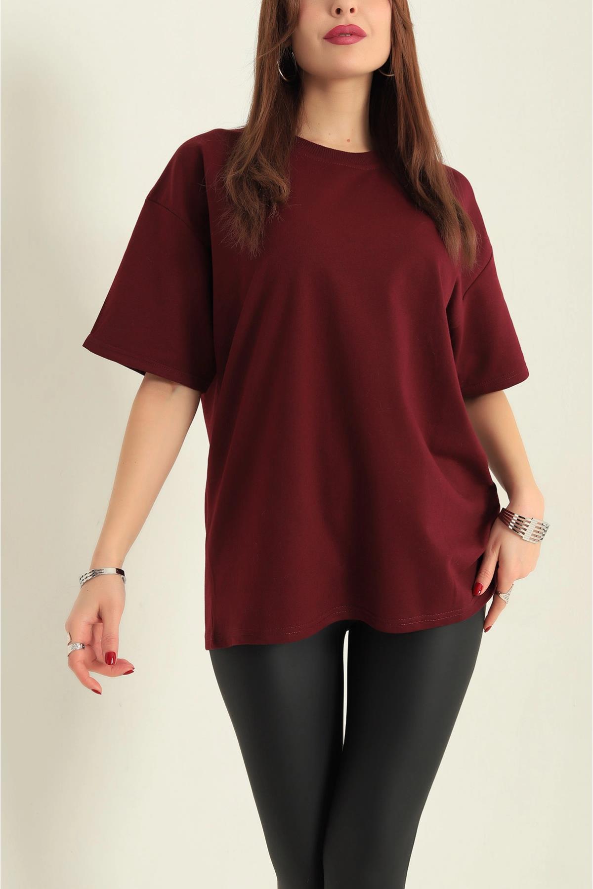 İki İplik Bisiklet Yaka Oversize TshirtKADIN T-SHİRT