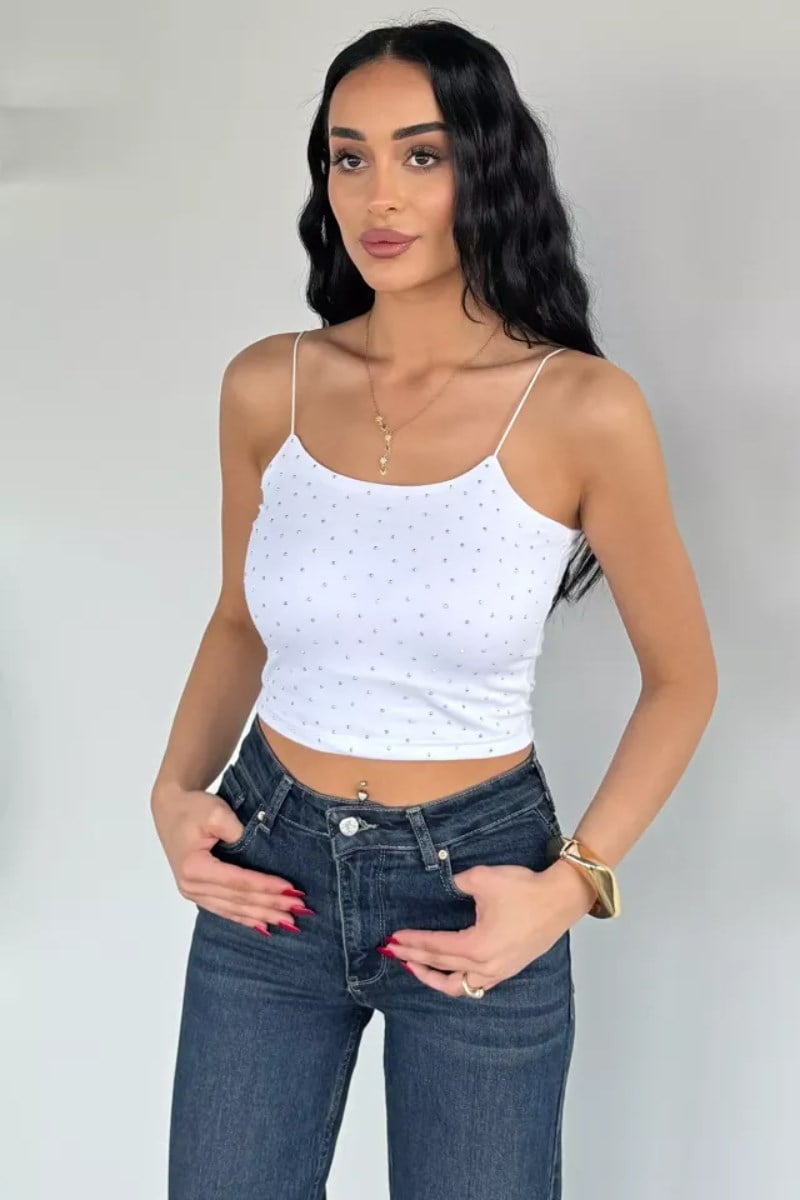 İp Askılı Taşlı Crop AtletKADIN ATLET