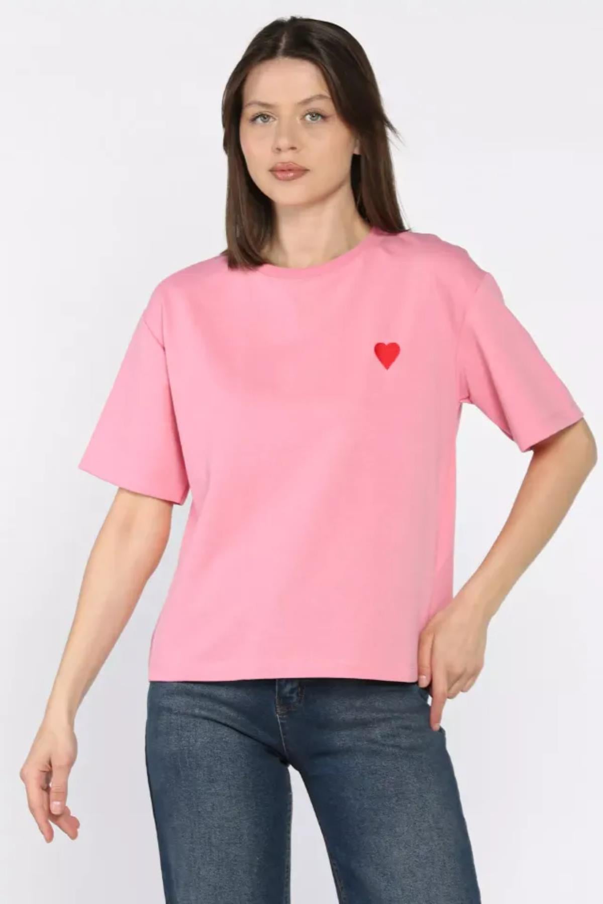 Kalp Nakışlı Modal TshirtKADIN T-SHİRT