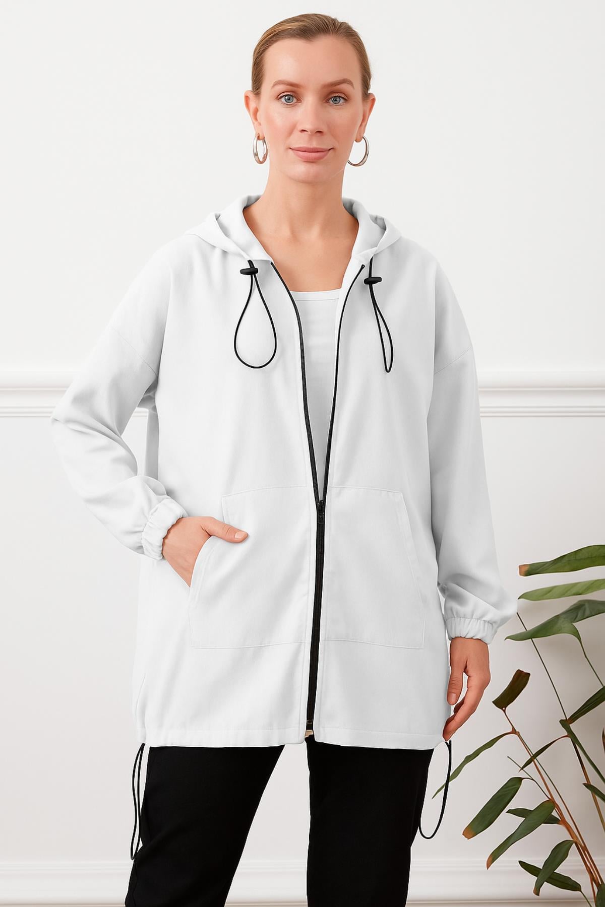 Kapüşonlu Çift Cepli Fermuarlı KapKADIN KAP & FERACE