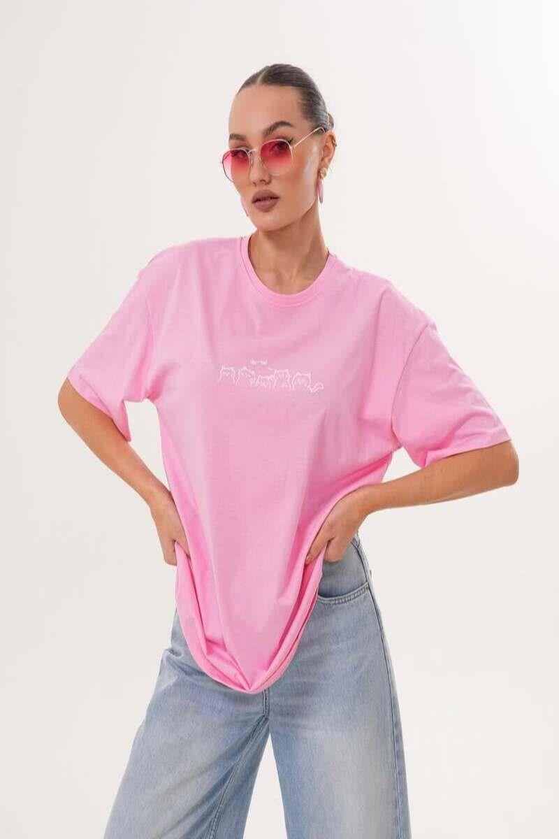 Kedi Nakış İşlemeli Oversize TshirtKADIN T-SHİRT