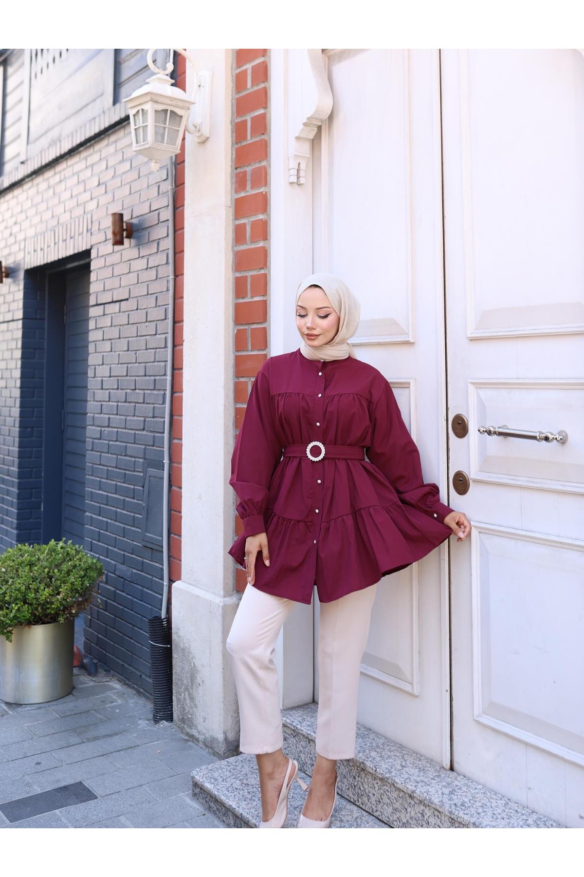 Kemerli Düğmeli Kat Kat TunikKADIN TUNİK