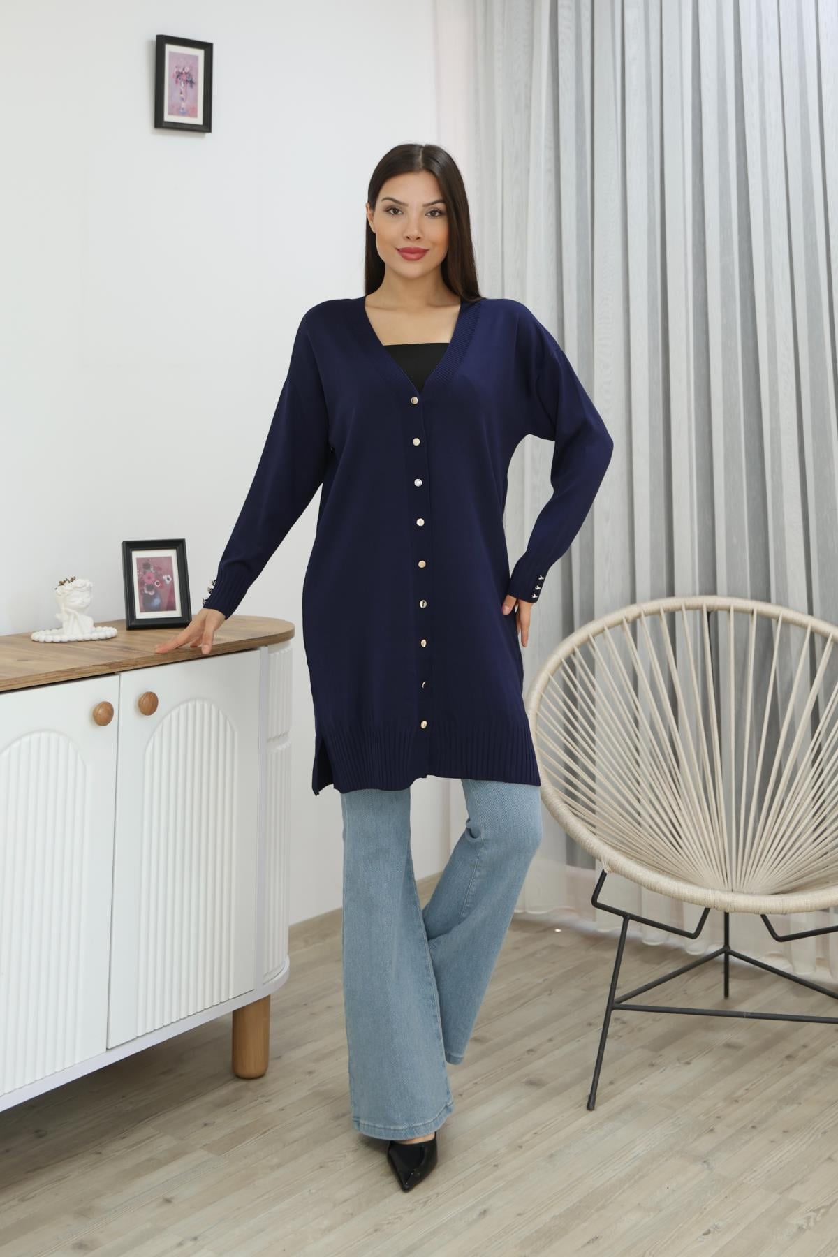 KOLU DÜĞMELİ DÜZ POLYELİT HIRKAKADIN HIRKA