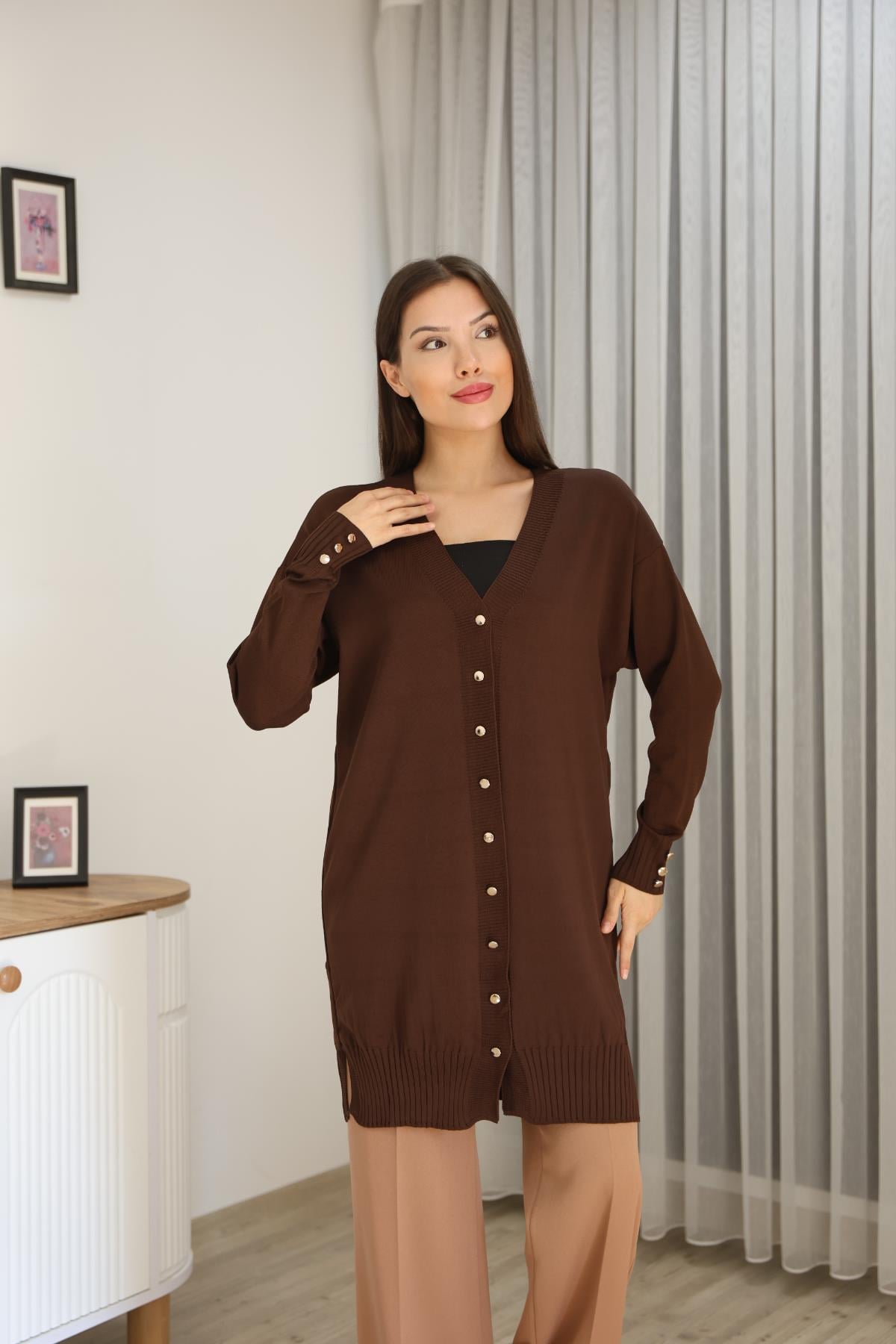 KOLU DÜĞMELİ DÜZ POLYELİT HIRKAKADIN HIRKA