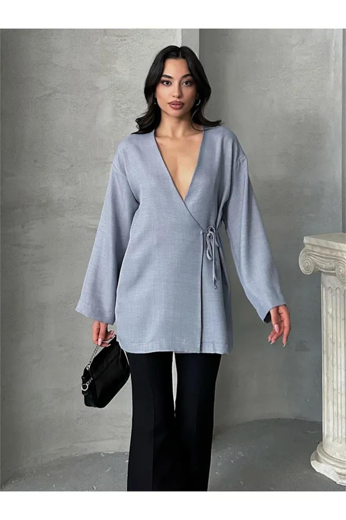 Kruvaze Yaka Bağlamalı KimonoKADIN KİMONO & KAFTAN