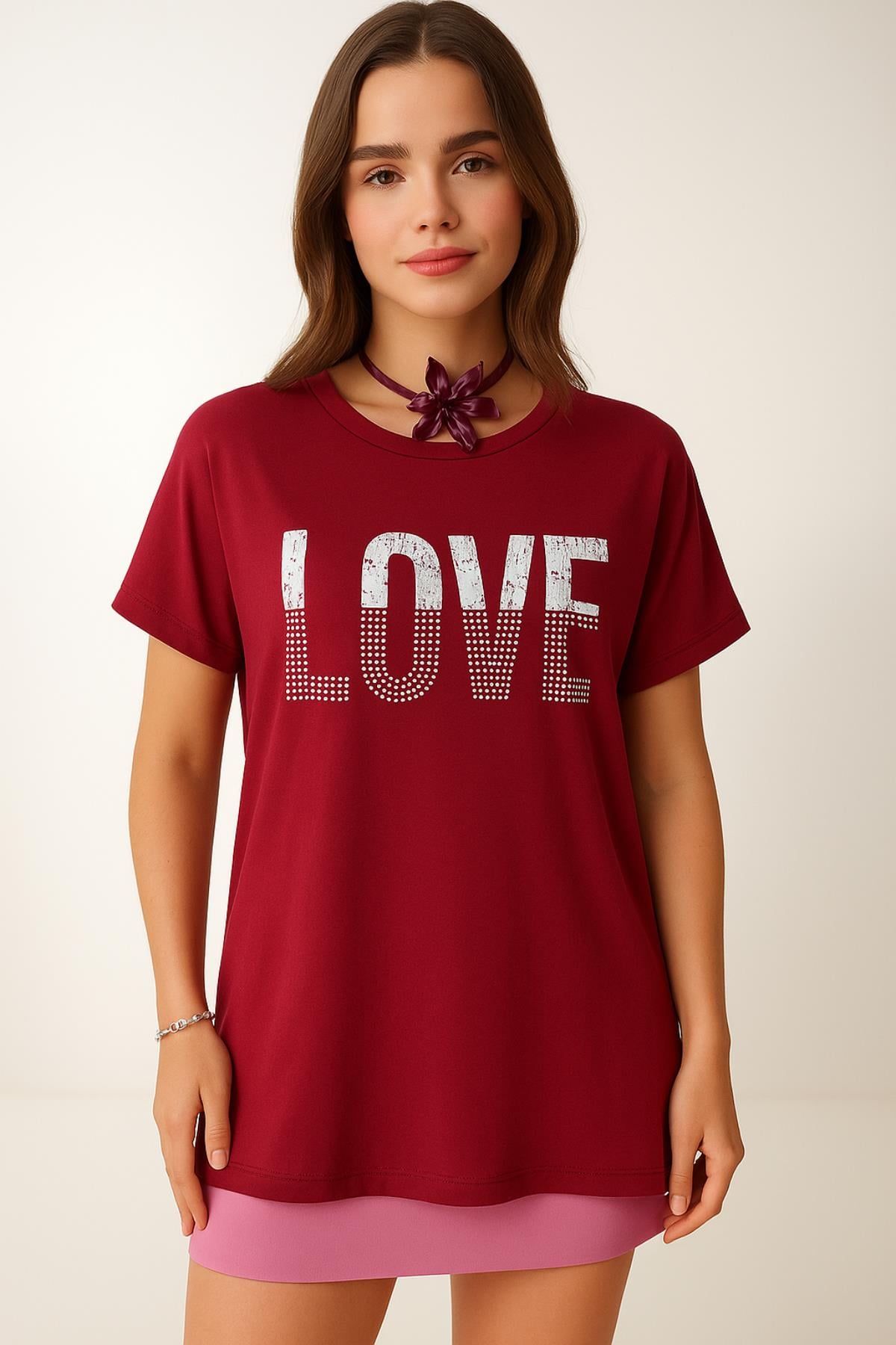 Love Baskılı Salaş TshirtKADIN T-SHİRT