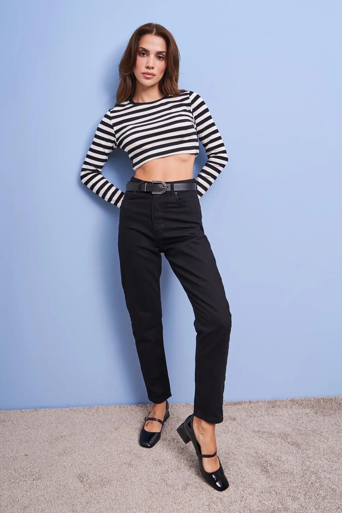 Mom Fit Kemerli Kot PantolonKADIN PANTOLON