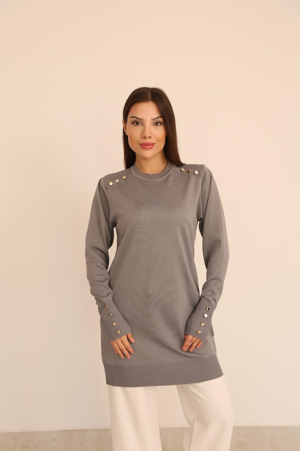 Omzu Düğme Polyelit TunikKADIN TUNİK