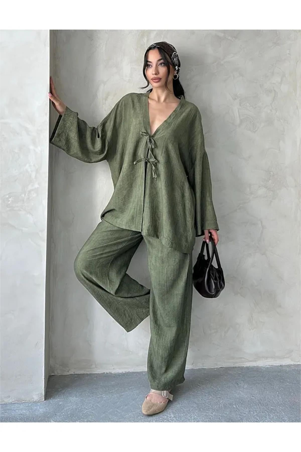 Önü Bağlamalı Kimono Pantolon İkili TakımKADIN ALT - ÜST TAKIM