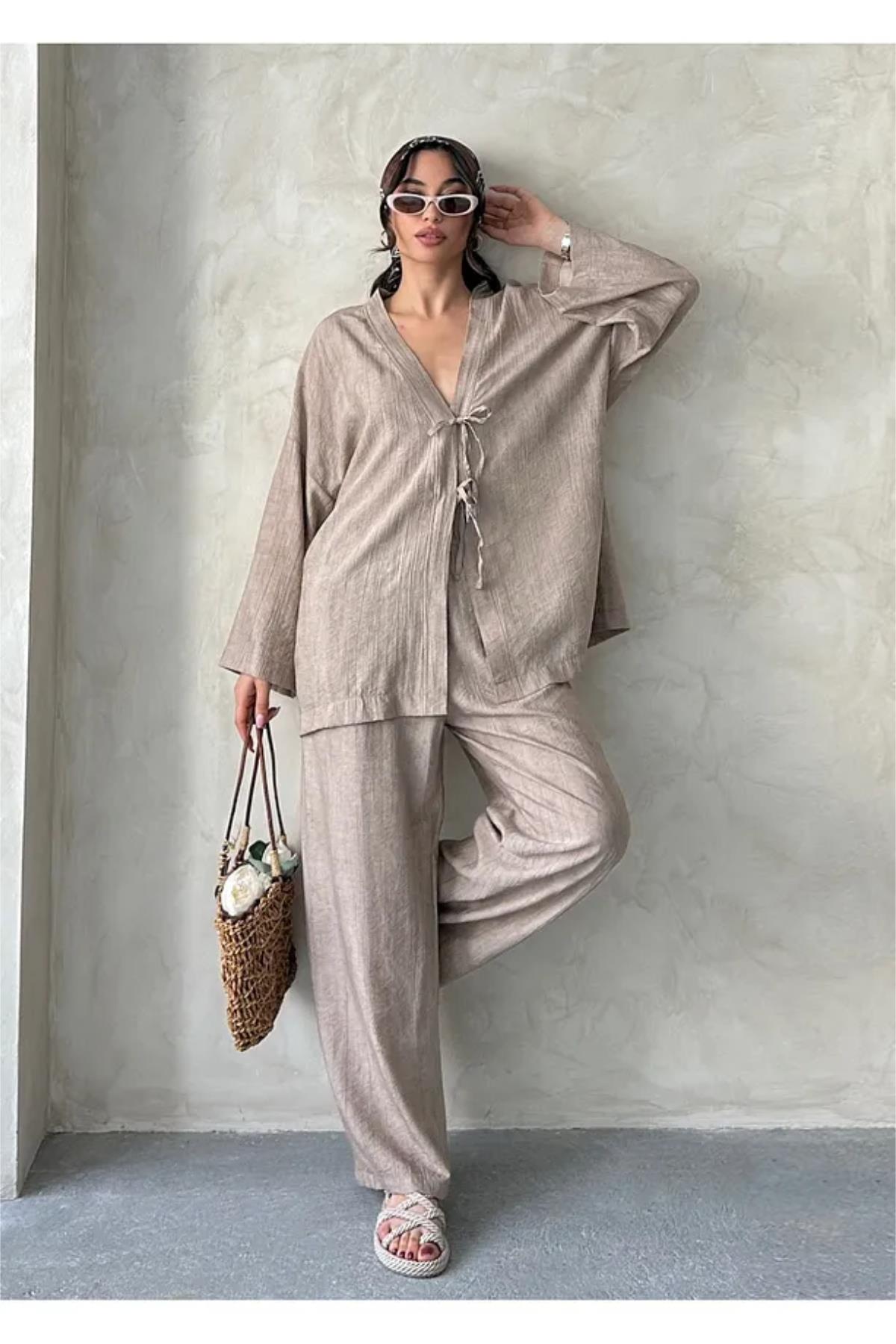 Önü Bağlamalı Kimono Pantolon İkili TakımKADIN ALT - ÜST TAKIM
