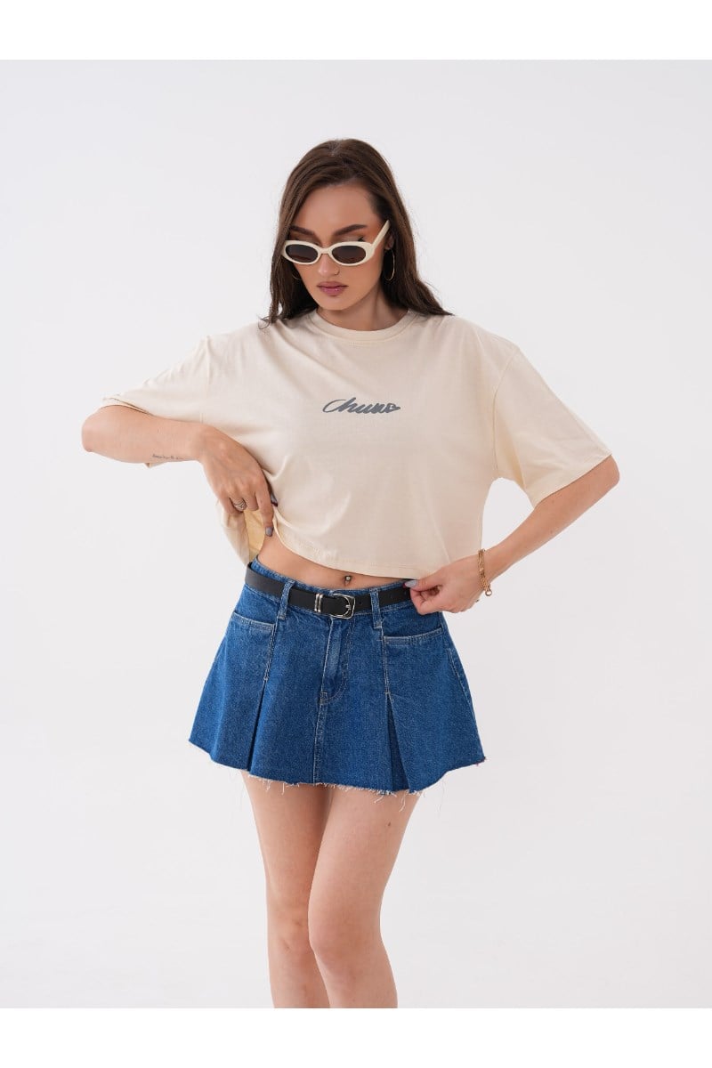 Önü ve Arkası Baskılı Crop TshirtKADIN T-SHİRT