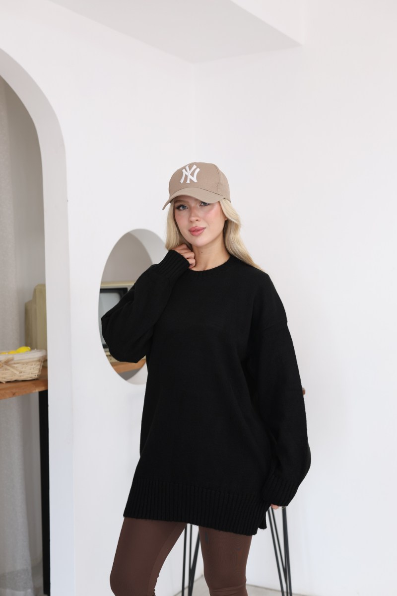 Oversize Ribanalı Triko TunikKADIN TUNİK
