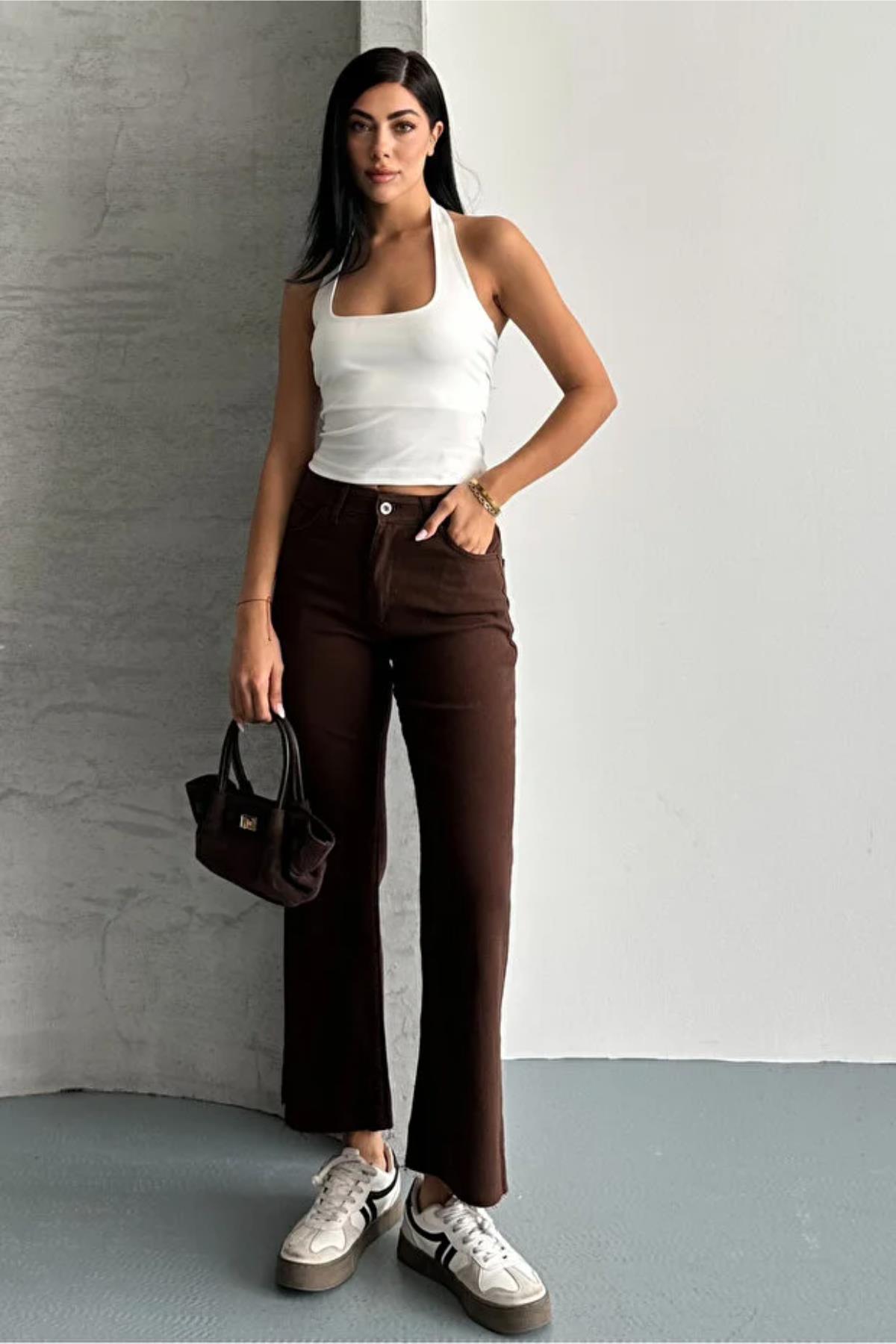 Paça Kesik Likralı Mom Jeans PantolonKADIN PANTOLON
