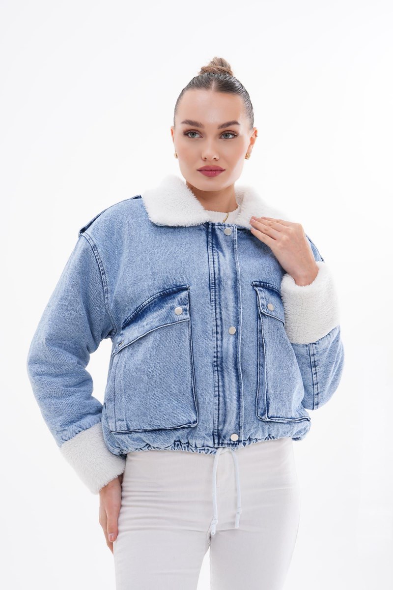 Peluş Detaylı Kot MontKADIN MONT