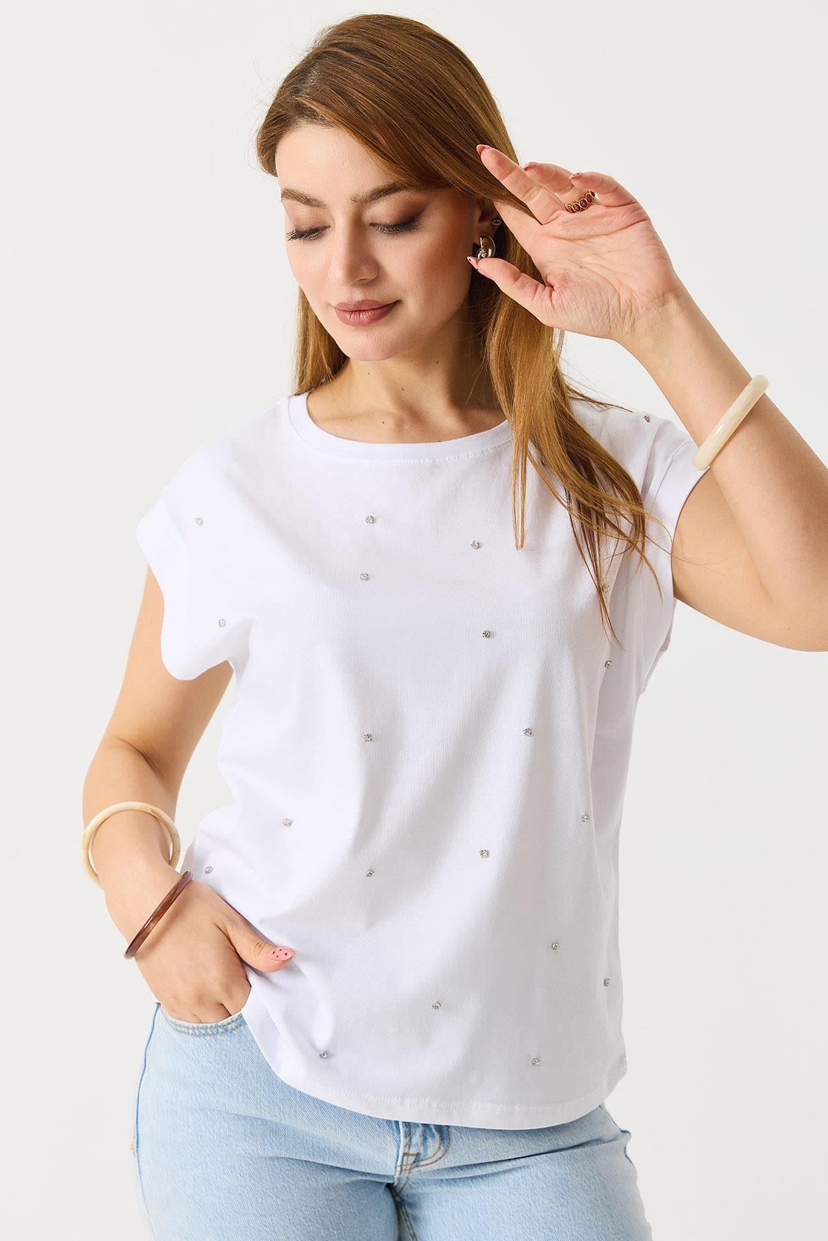 Taş Detaylı Kolsuz TshirtKADIN T-SHİRT