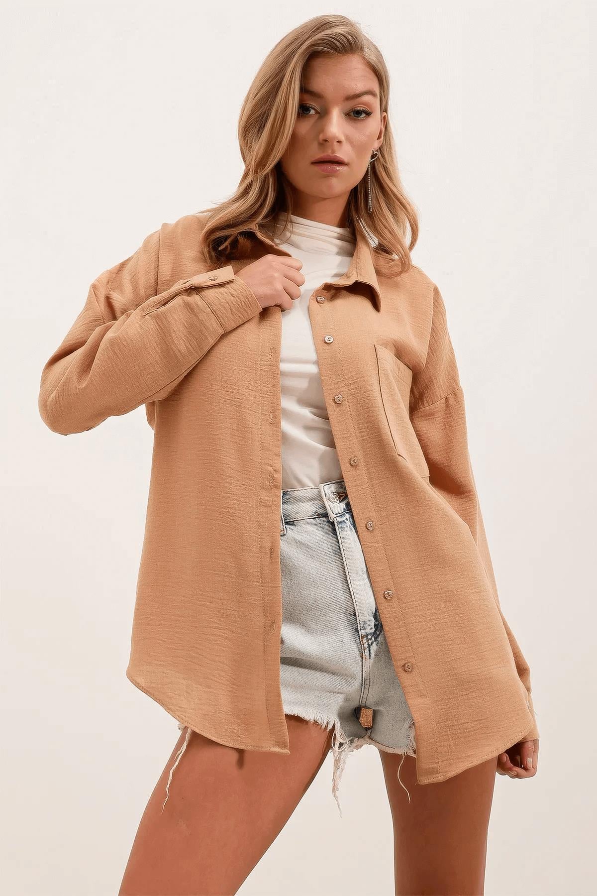 Tek Cepli Oversize GömlekKADIN GÖMLEK