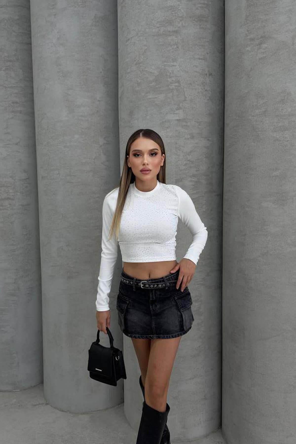 Uzun Kol lı CropKADIN BLUZ