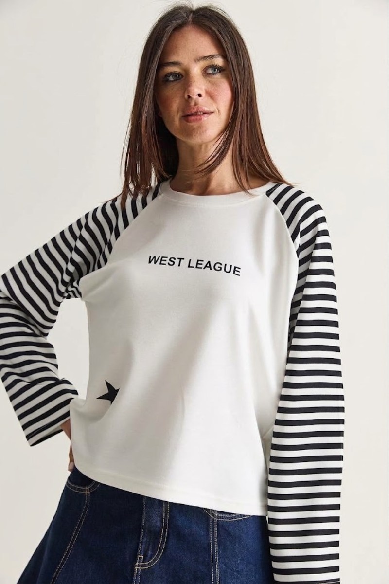 West League Baskılı Çizgili Kol SweatshirtKADIN SWEATSHİRT