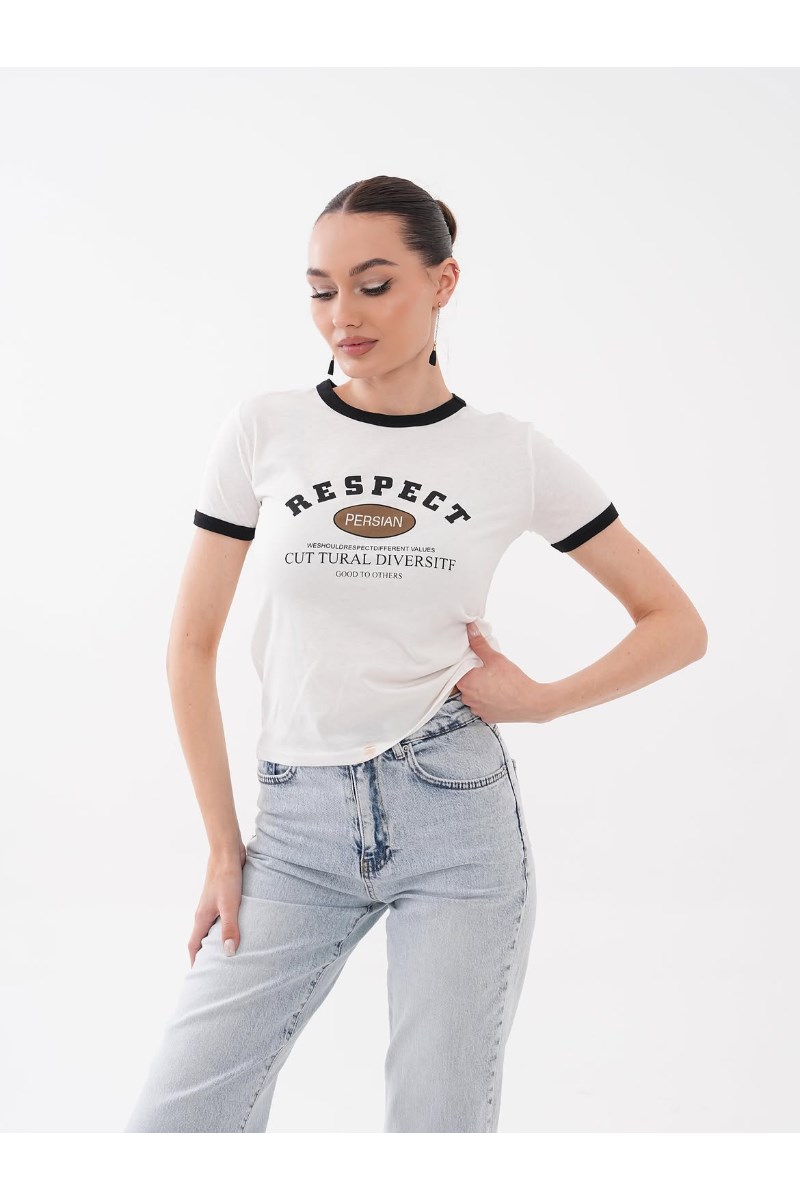 Yaka ve Kol Biyeli RESPECT Baskılı TshirtKADIN T-SHİRT