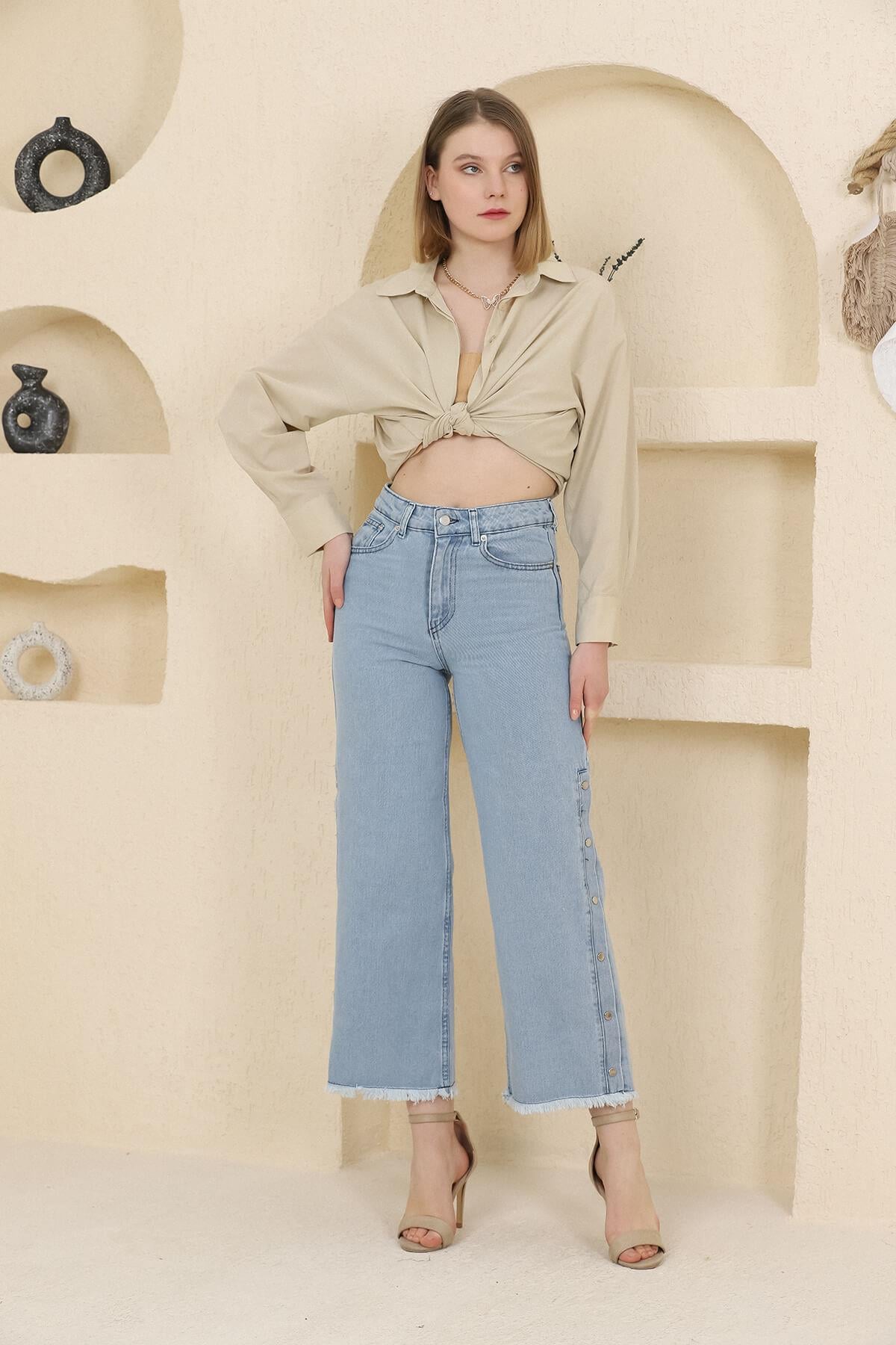 Yanı Çıtçıtlı JeanKADIN PANTOLON