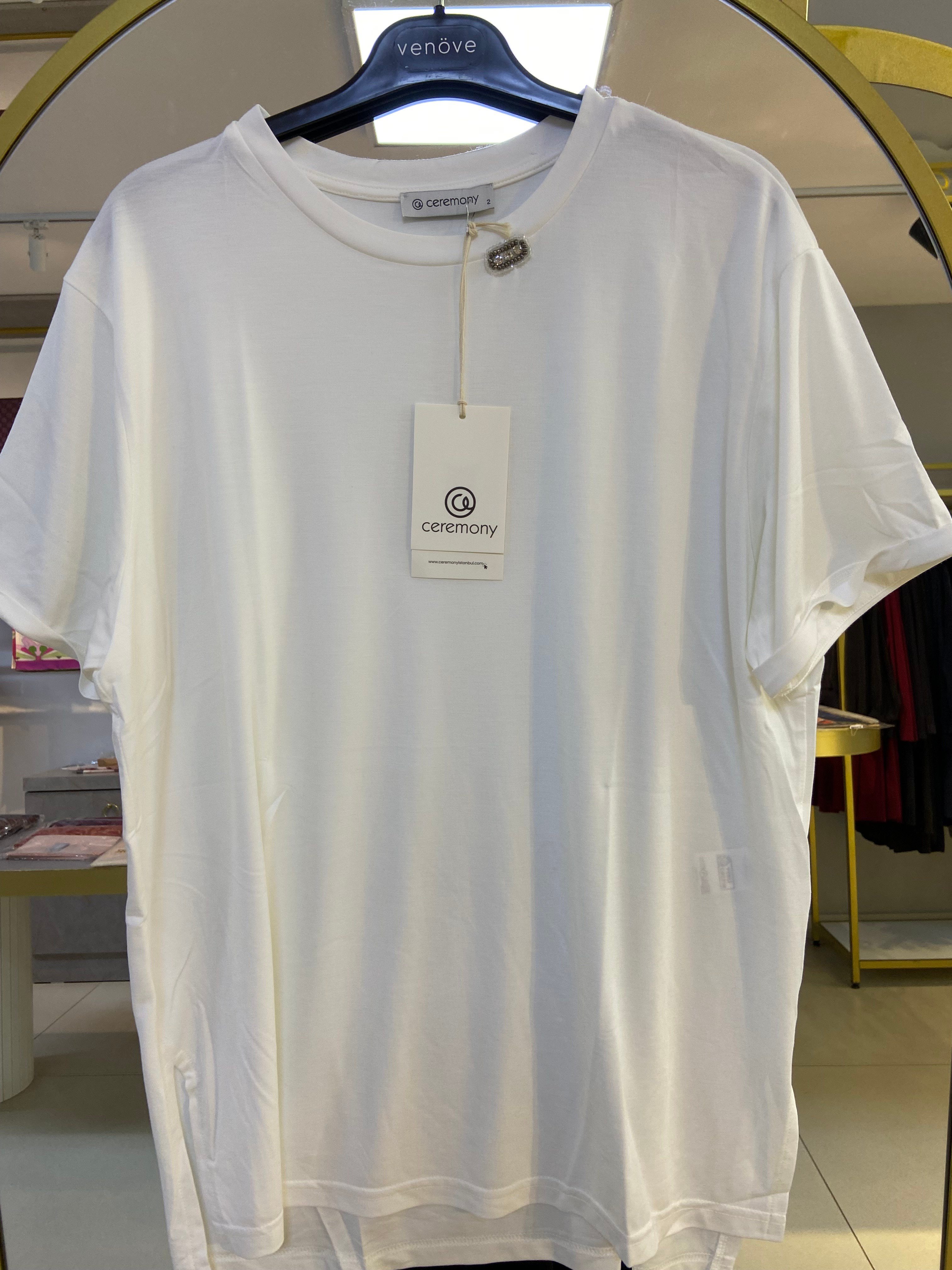 Ceremony Bambu Yakası Taşlı Kısa Kollu T-shirt