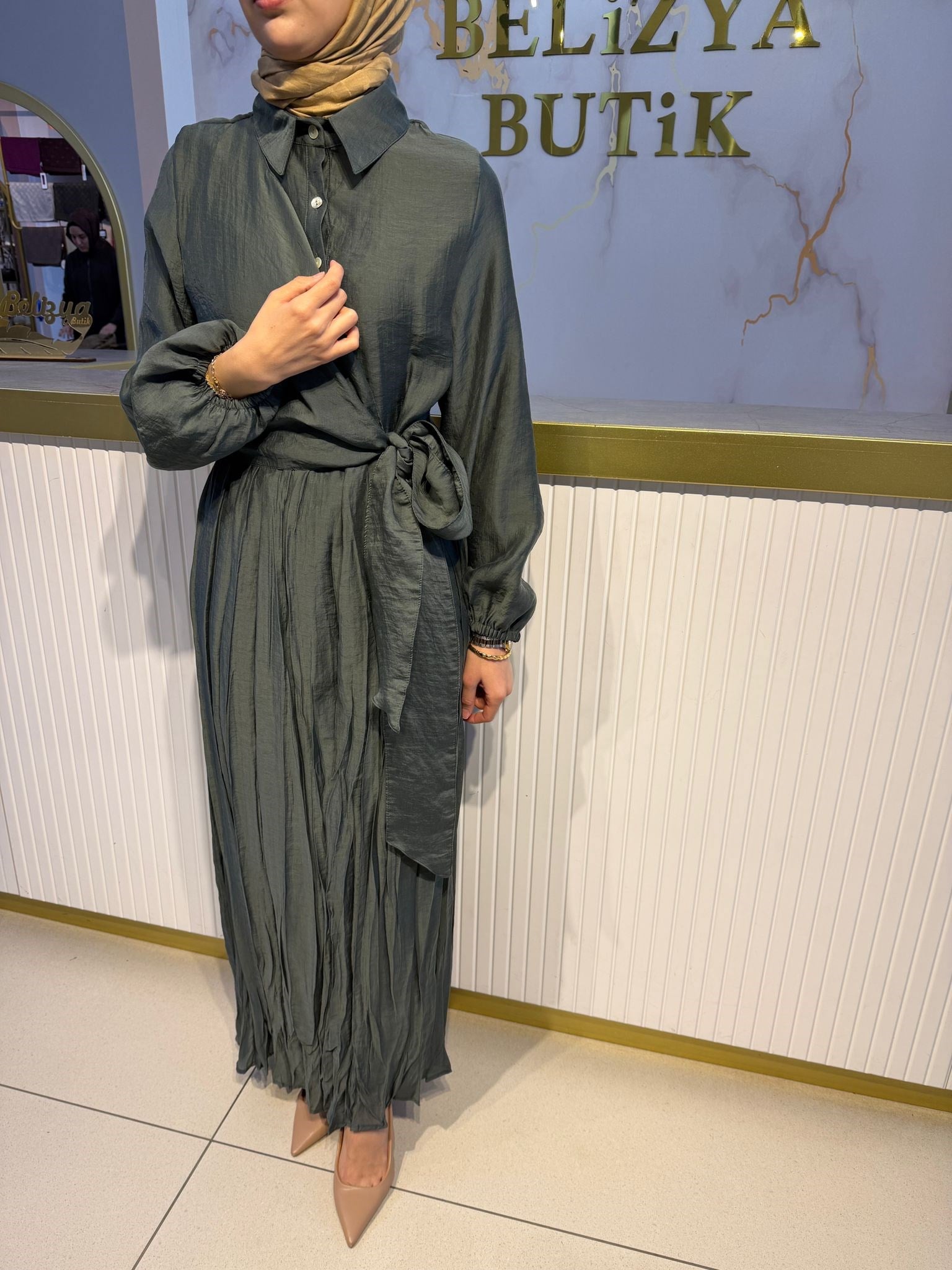 CEREMONY BELDEN BAĞLAMALI NİL ELBİSE