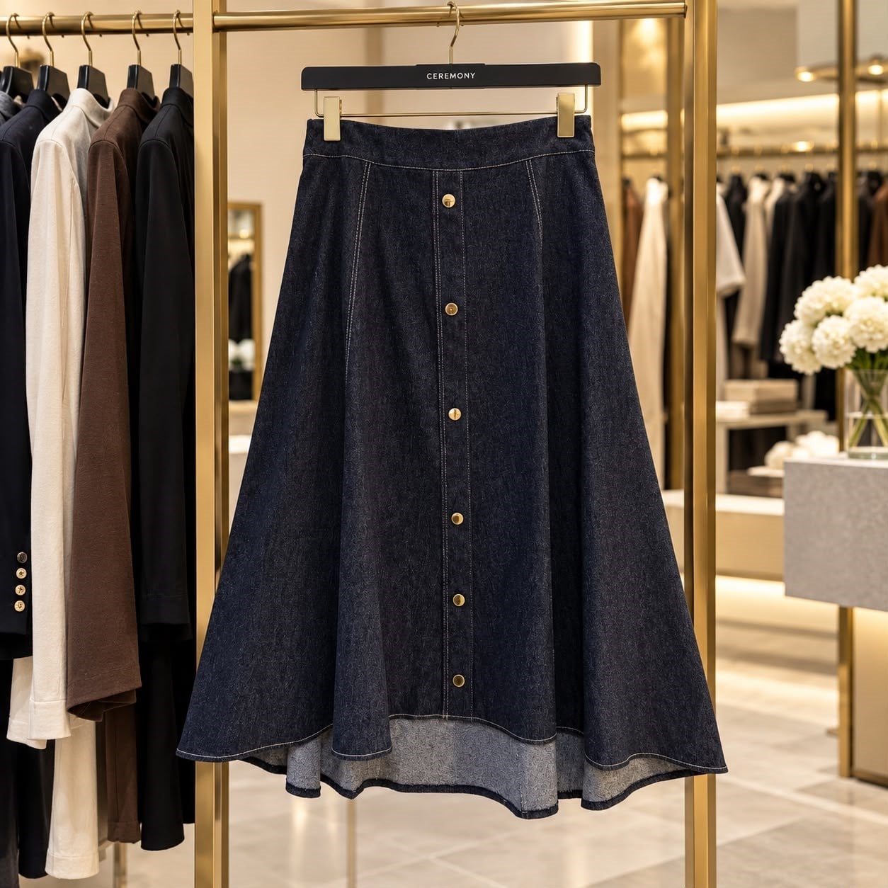 Ceremony Önden Gold Düğmeli Denim Etek